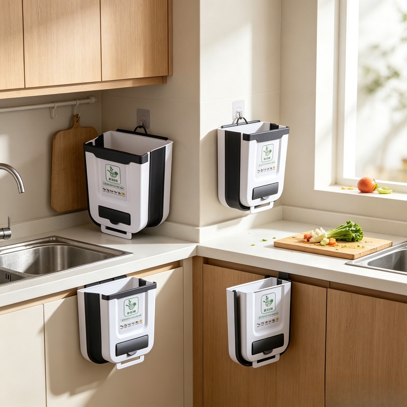Commercial Kitchen Bin - Wall‑Mounted Slim Collapsible 10L Plastic Trash